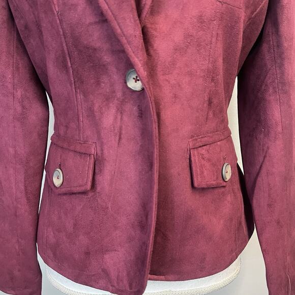 Fourteen Zero Blazer Jacket size Small Burgundy Faux Suede Career Casual Pockets - Picture 5 of 8